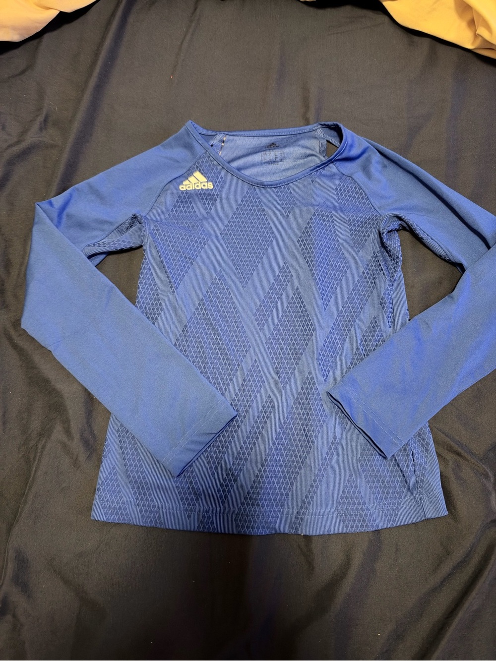 adidas Blue Long Sleeve Mesh-Pattern Athletic Top
